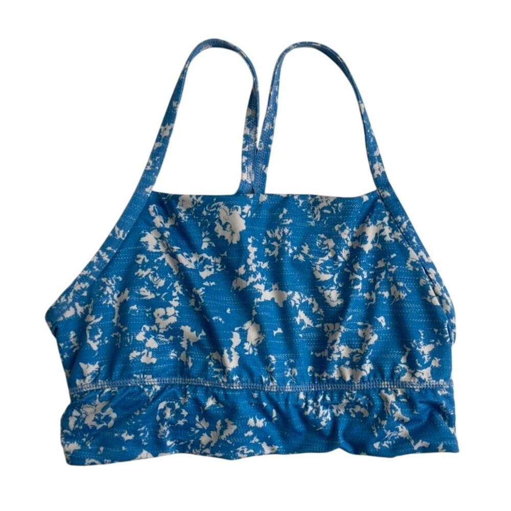 Prana Abstract Floral Strappy Racerback Sports Bra Top - Blue - Small